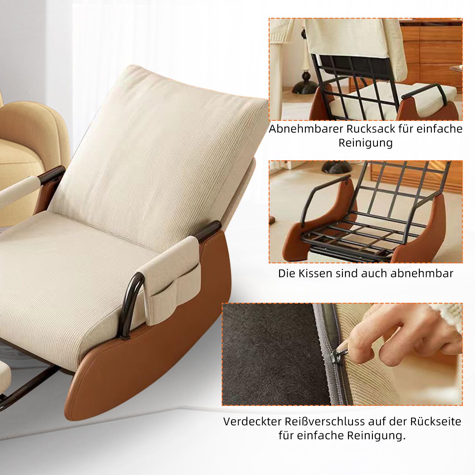 TWSOUL Schaukelstuhl, Lesesessel Bequem, Wohnzimmersessel mit 3-Fach Verstellbare Rückenlehne, Relaxsessel mit Dehnbare Fußstütze, Schaukelsessel für Schlafzimmer Wohnzimmer