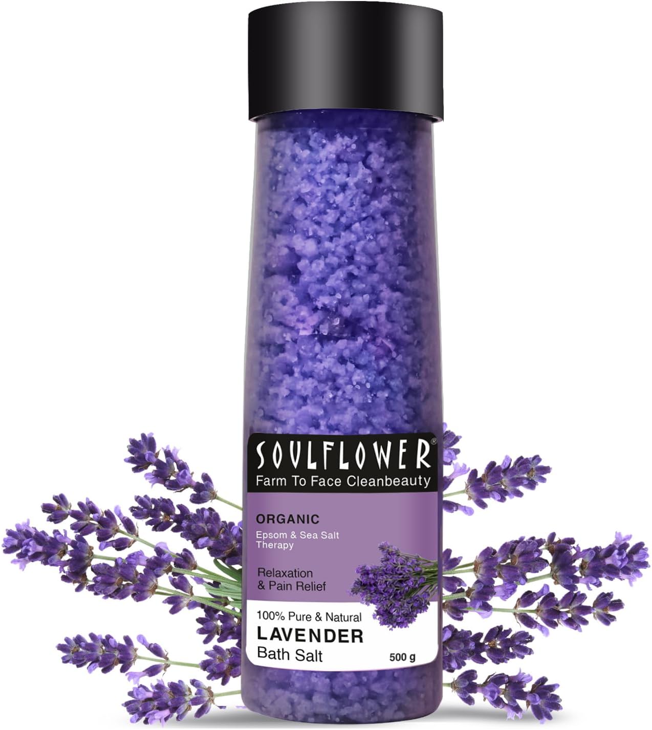 Epsom Lavender Bath Salt for Body & Foot Spa, Calming, Relaxing, Muscle Pain Relief, Aromatherapy | Pure & Natural | Sea Salt, Lavender Essential Oil & Vitamin E, 500g (Pack of 1)