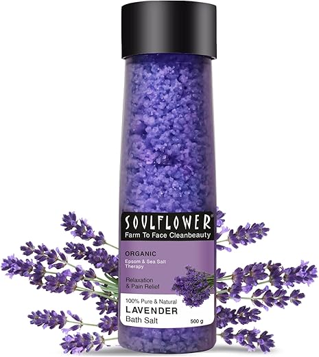 Soulflower Lavender Bath Salt for Body & Foot Spa, Calming, Relaxing, Muscle Pain Relief, Aromatherapy | Pure & Natural | Sea Salt, Lavender…