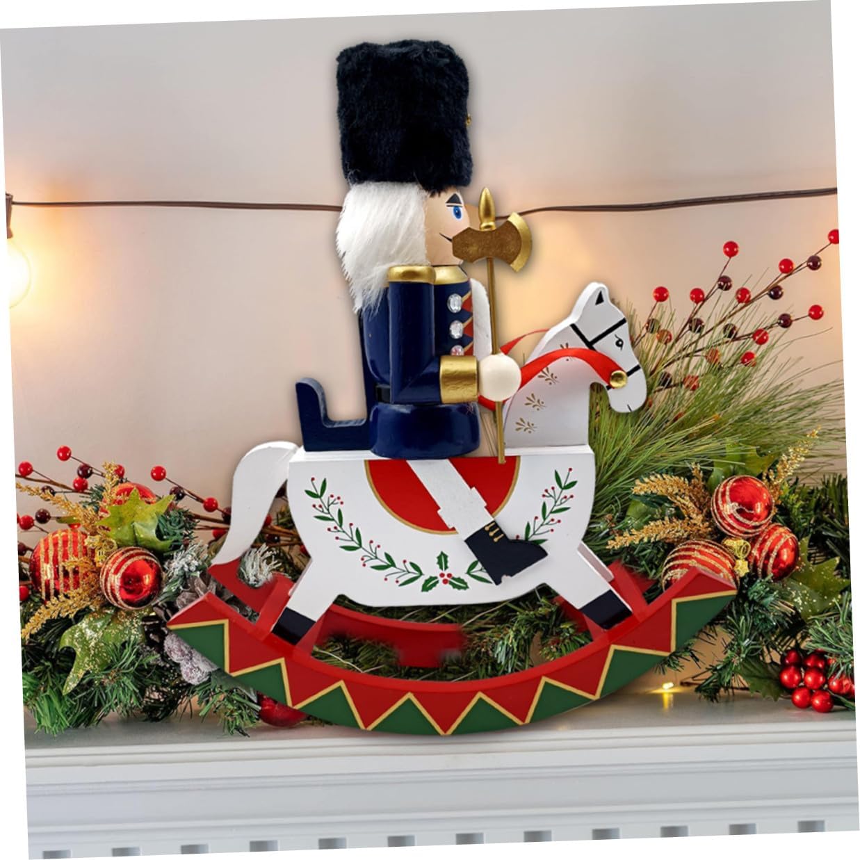 Gatuida Rocking Nutcracker Figurine Large Blue Wooden Soldier Holiday Nutcracker Ornament for Christmas Table and Shelf Decoration