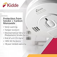 Vista 2 de Kidde Detector de humo y monóxido de carbono, interconexión cableada, alarma combinada de humo y CO con batería de respaldo, alertas de voz, paquete