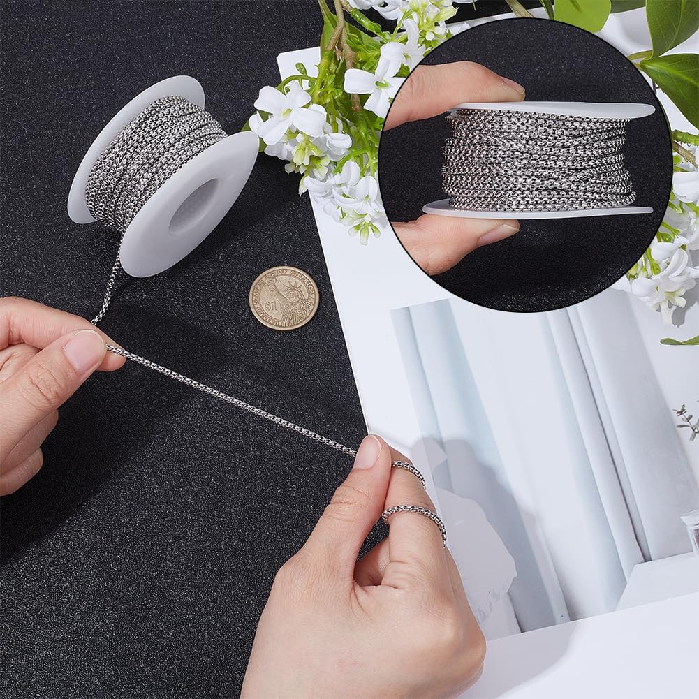 UNICRAFTALE 32 Feet 10m 304 Stainless Steel Rolo Box Chain Bulk Chains 2.5mm Wide Link Curb Cable Chains Metal Roll Necklace Findings Coil Chain for Summer Gifts DIY Craft Jewelry Making - Image 4