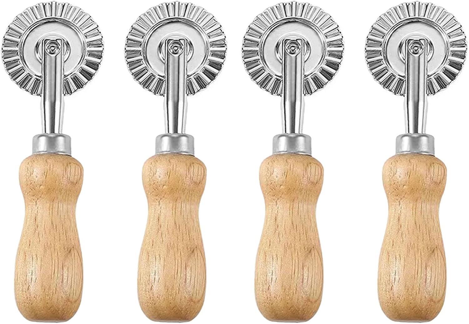 13cm/5inch Wooden Handle Pasta Cutter Wheel, Roller Pastry Cutter Tool, for Pasta Pastry Pizza Dumpling Noodle Bread, Smooth Cutting (4, Small)