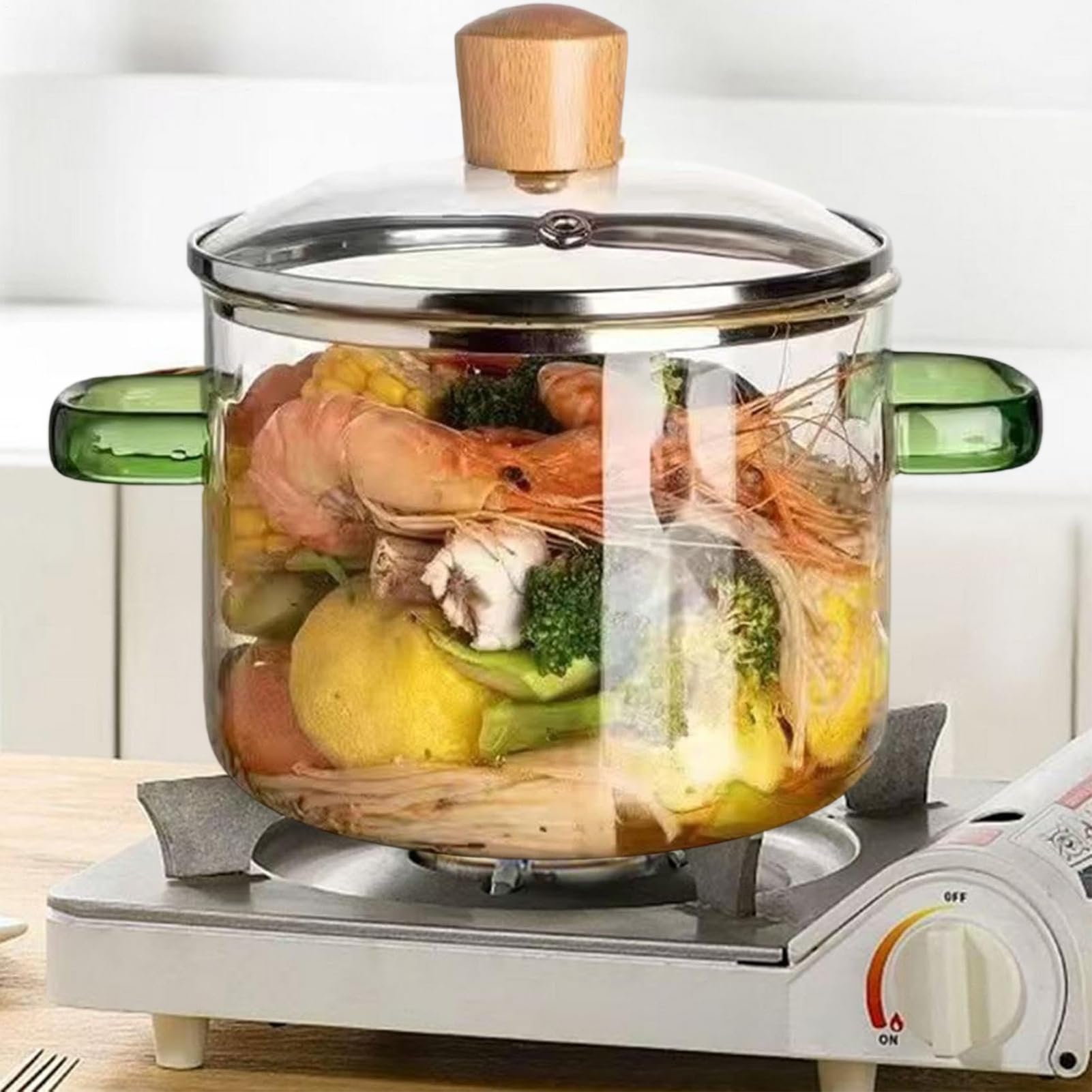 Pentole in per cucinare sul fornello, 1600 ml, in trasparente, con coperchi, decorazione estetica da cucina