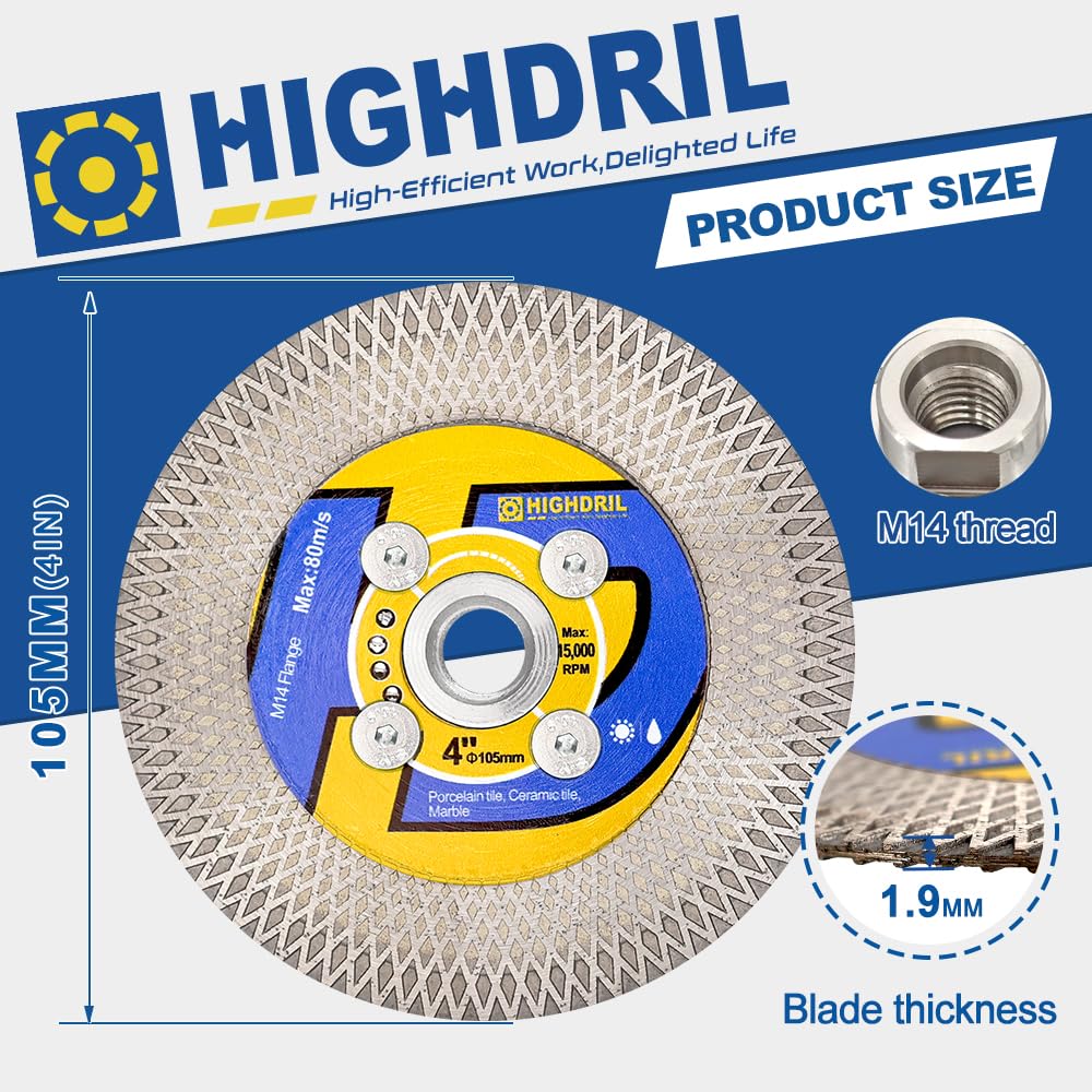 HIGHDRIL Diamentowa tarcza tnąca do płytek – 3 szt., 105 mm diamentowa tarcza tnąca do cięcia, szlifowania, ceramicznej, porcelanowej, marmuru, granitu, kwarcu, dekton, sztuczny kamień z kołnierzem