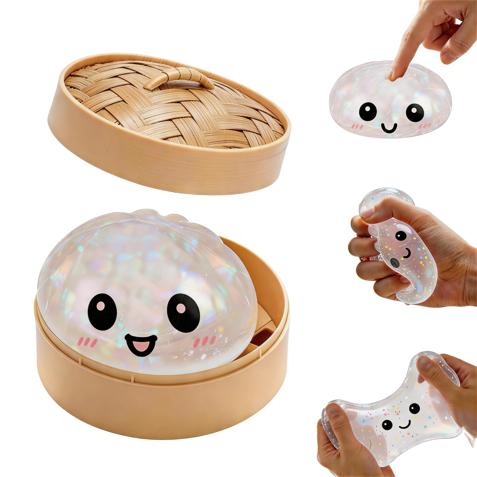 Glitter Dumpling Squishy Toy, 2026 New Bao Dumplings Stress Relief Ball with Plastic Steamer Box, Soft Sensory Stress Balls for Adult Home Office