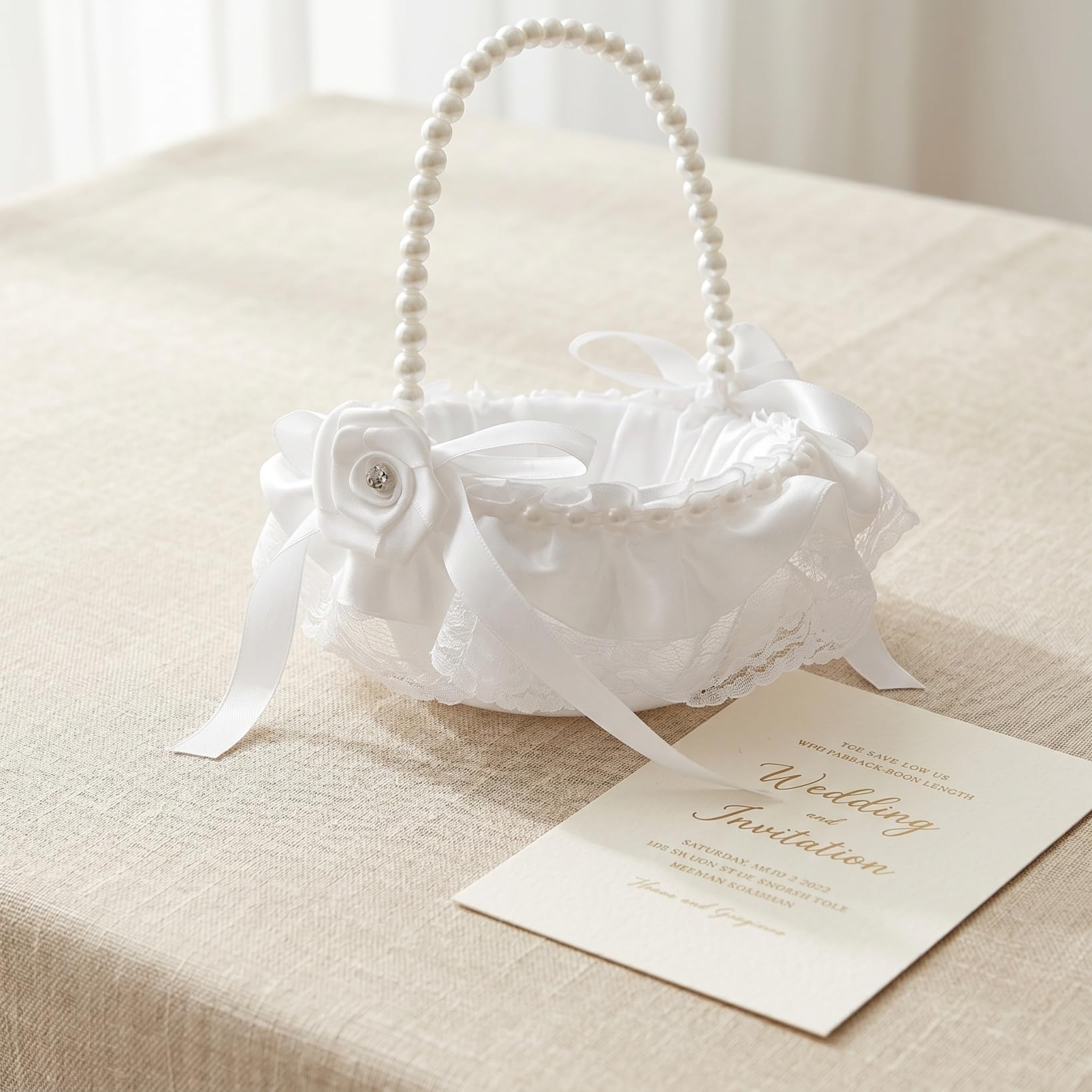 Vaguelly Blumenmädchenkorb Mit Perlenhenkel Und Spitzenverzierung Kleiner Blumenkorb Für Hochzeit Vielseitig Für Blütenblätter Und Süßigkeiten Praktisch Für Festliche Anlässe