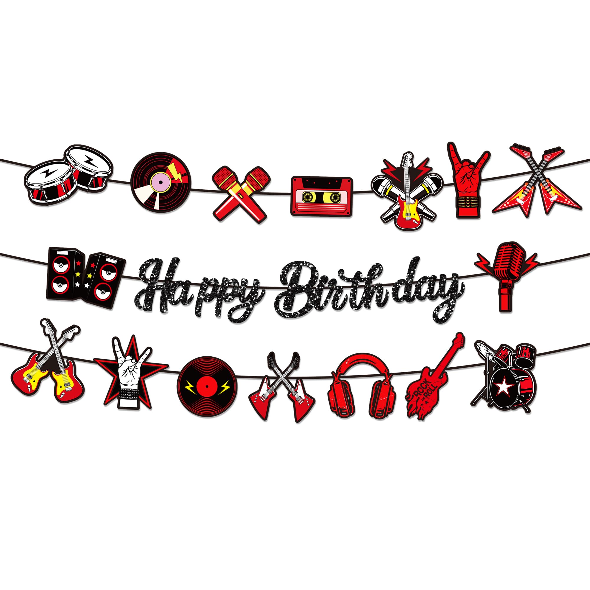 CC HOME Rock Music Happy Birthday Banner Guitar Music Note Party Hanging Banner One Rocks Theme Birthday Bridal Wedding Baby Shower Boys Girls Kids Home Classroom Party Supplies Decoration