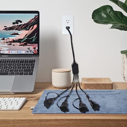 Miniatura 6 de KUNCAN Cable divisor de alimentación de 4 tomas, adaptador de enchufe múltiple de 3 clavijas de 1 a 4 vías, macho a hembra, cable de extensión