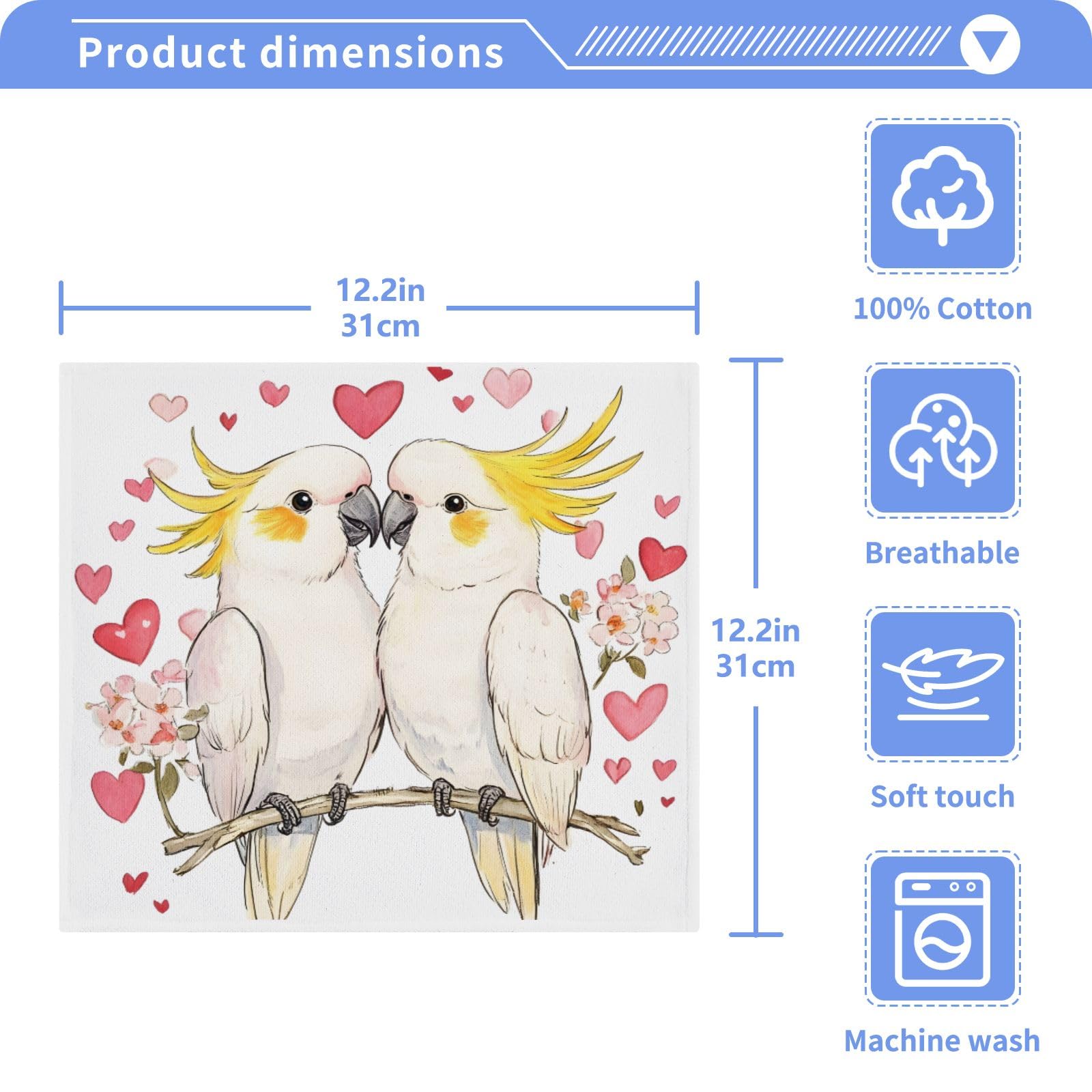 ALAZA Wash Cloth Set 100% Cotton Fingertip Towels Face Cloths Sets Parrot Heart Highly Absorbent Soft Feel Set of 2