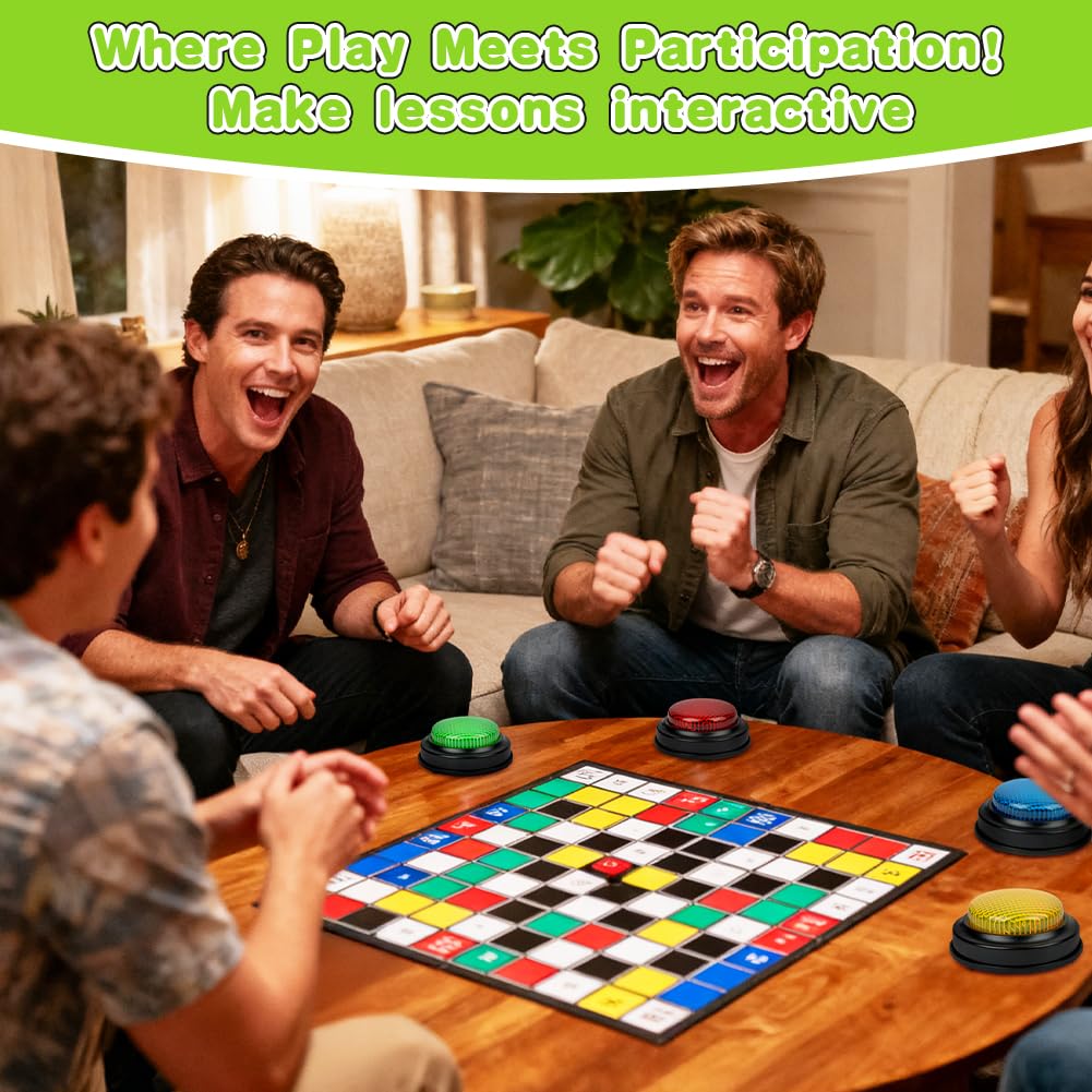 Botones de Respuesta, Accesorio para Quizz Timbre Luminoso y sonoro, Color Surtido, 4 Unidades, Juegos Educativos Regalos