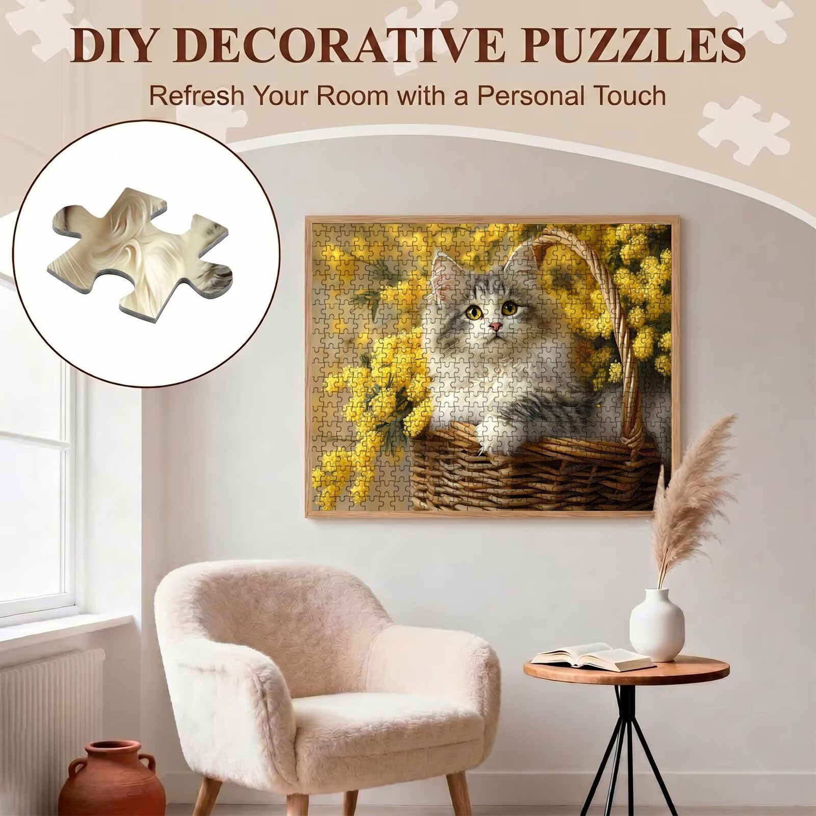 gatto fiore giallo Puzzle 5000 Pezzi per Adulti, Puzzle in Legno - Collezione Classica con Poster Incluso - Sfida di Concentrazione e Passatempo Antistress, Gioco per Famiglia, 156 x 105 cm f0-684