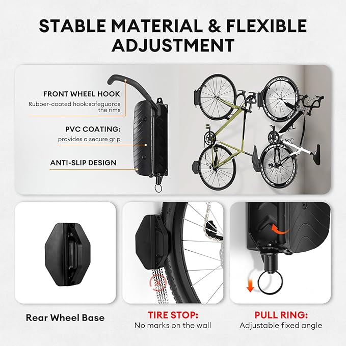 Soporte de pared para bicicleta, gancho vertical, 2 unidades, 66 lb miniatura 3