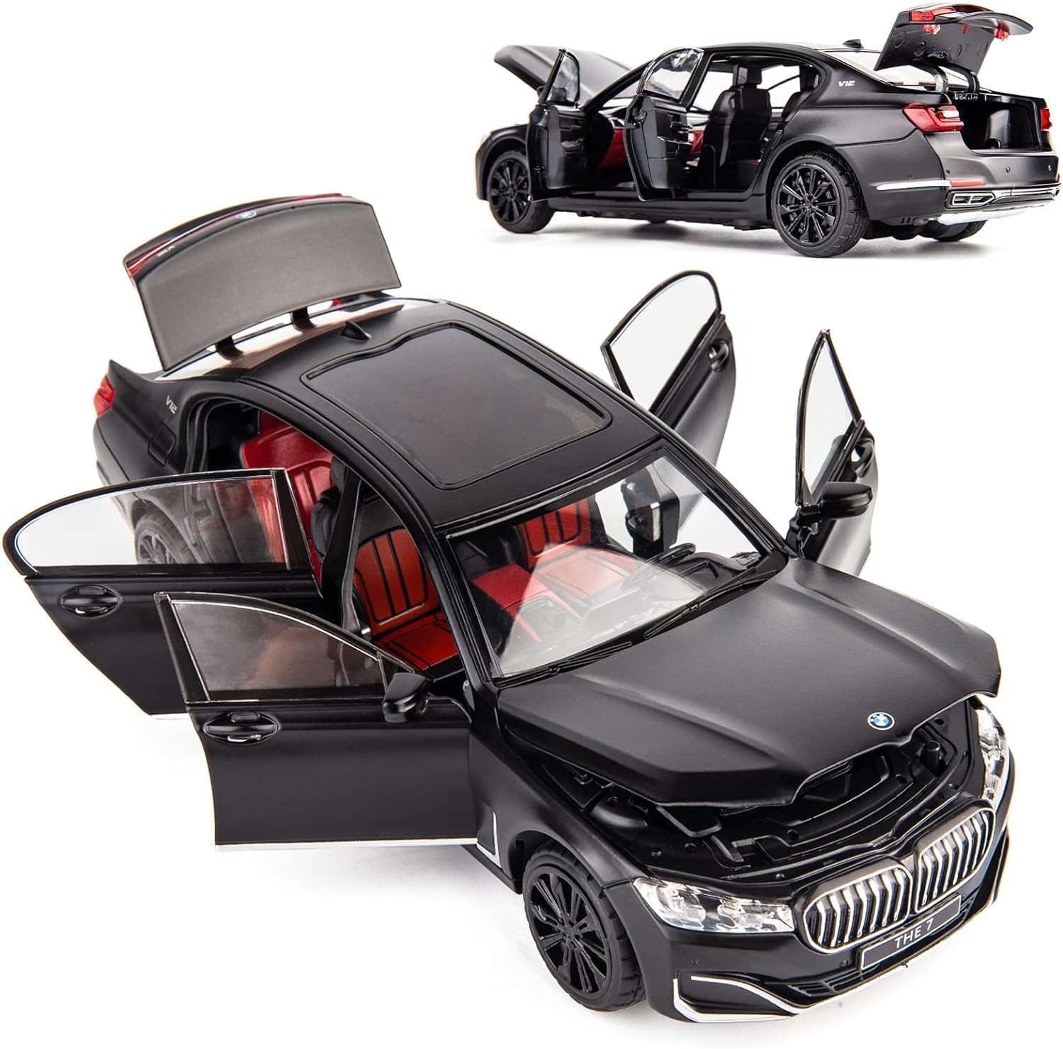 Magicwand® 1:24 Scale Die-Cast B.M.W 760Li Metal Car with 6 Openable Doors,Lights,Music & Pull Back Action【Random Color】【Pack of 1】