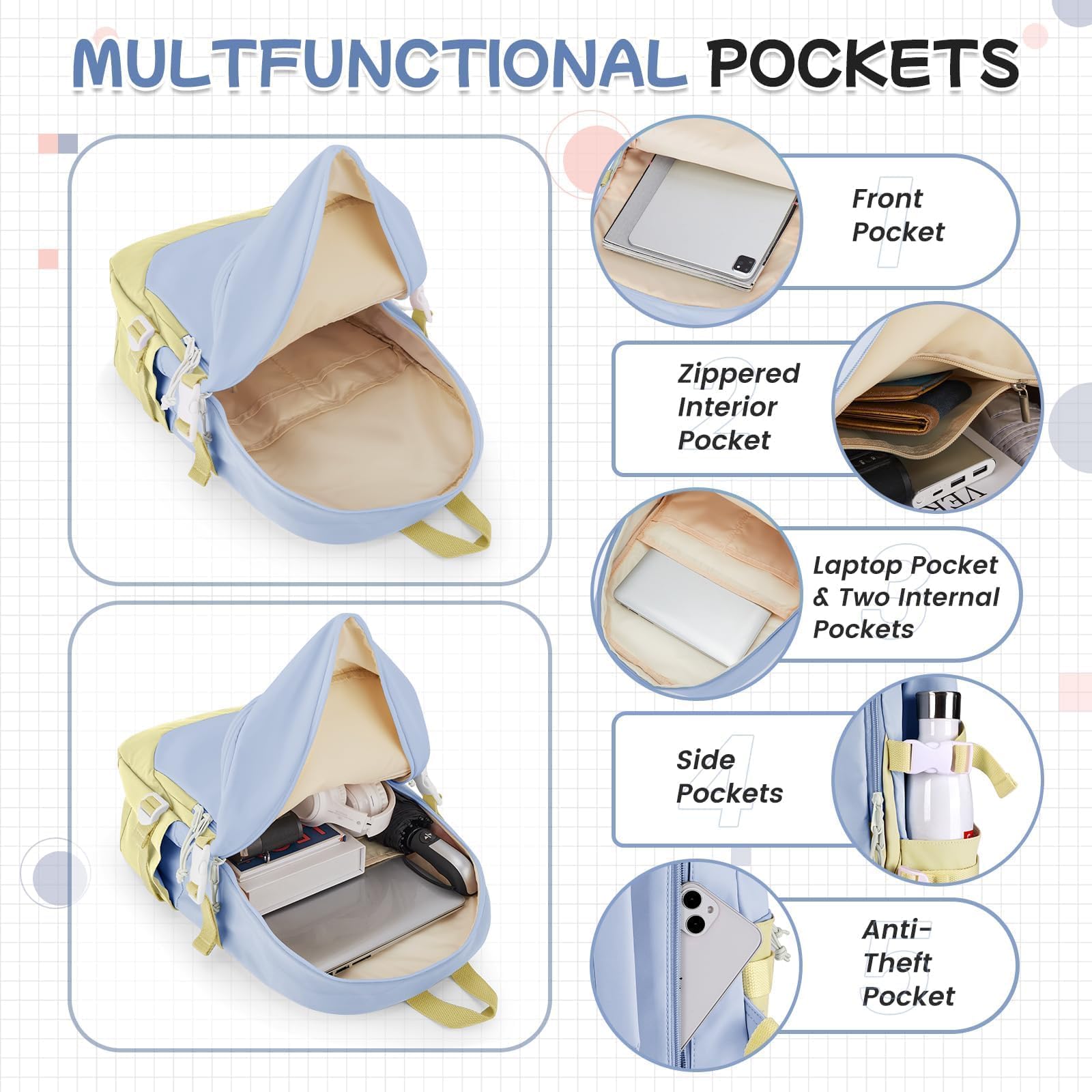 HYC00 Zaino Scuola Superiore Ragazza,Zaino da Scuola Media Ragazzo Zaino Università Leggero Resistente all'acqua College Casual Daypacks, Zaino PC 14 Pollici Zaini Scuola Cartella Adolescente