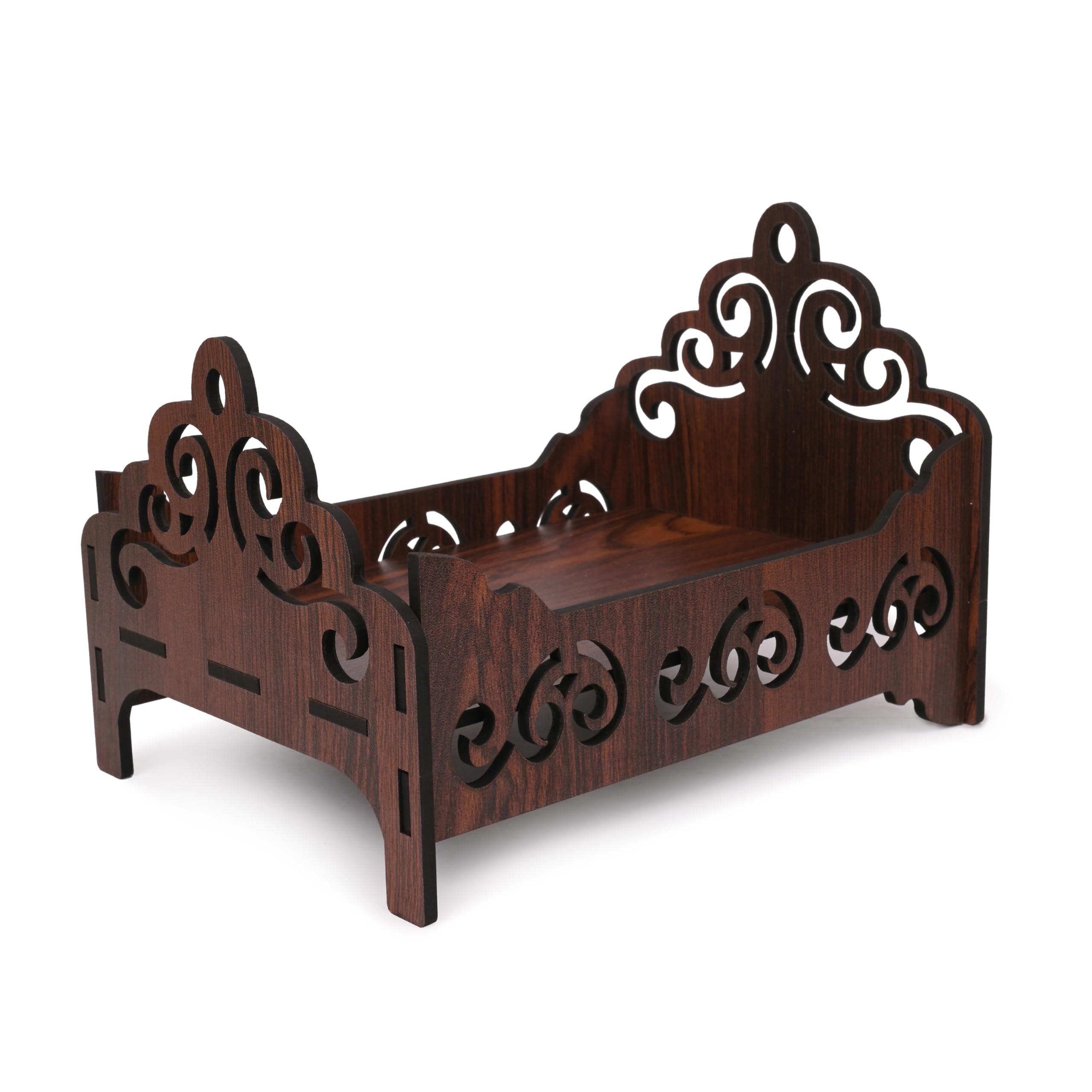 GOJEEVA Premium Engineered Wooden Carved Pattern Designer Bed for Janmashtmi, Krishna Janmotsav Bed, Bed for Mandir, Krishna Janmashtmi Bed, Bed for God Idol Kanhaiya Ji Ki Palki (Brown) (Pack of 1)-image-11