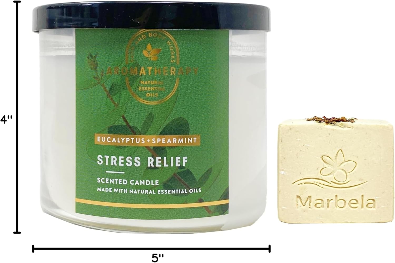 Bath & Body Works Aromathepray Eucalyptus + Spearmint Stress Relief 3 Wick Scented Candle with a Creamy Rose Bar Soap