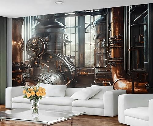 Papel pintado Steampunk, murales de metal retro, murales de póster de la era industrial 3D, papel tapiz para sala de estar y dormitorio, mural de