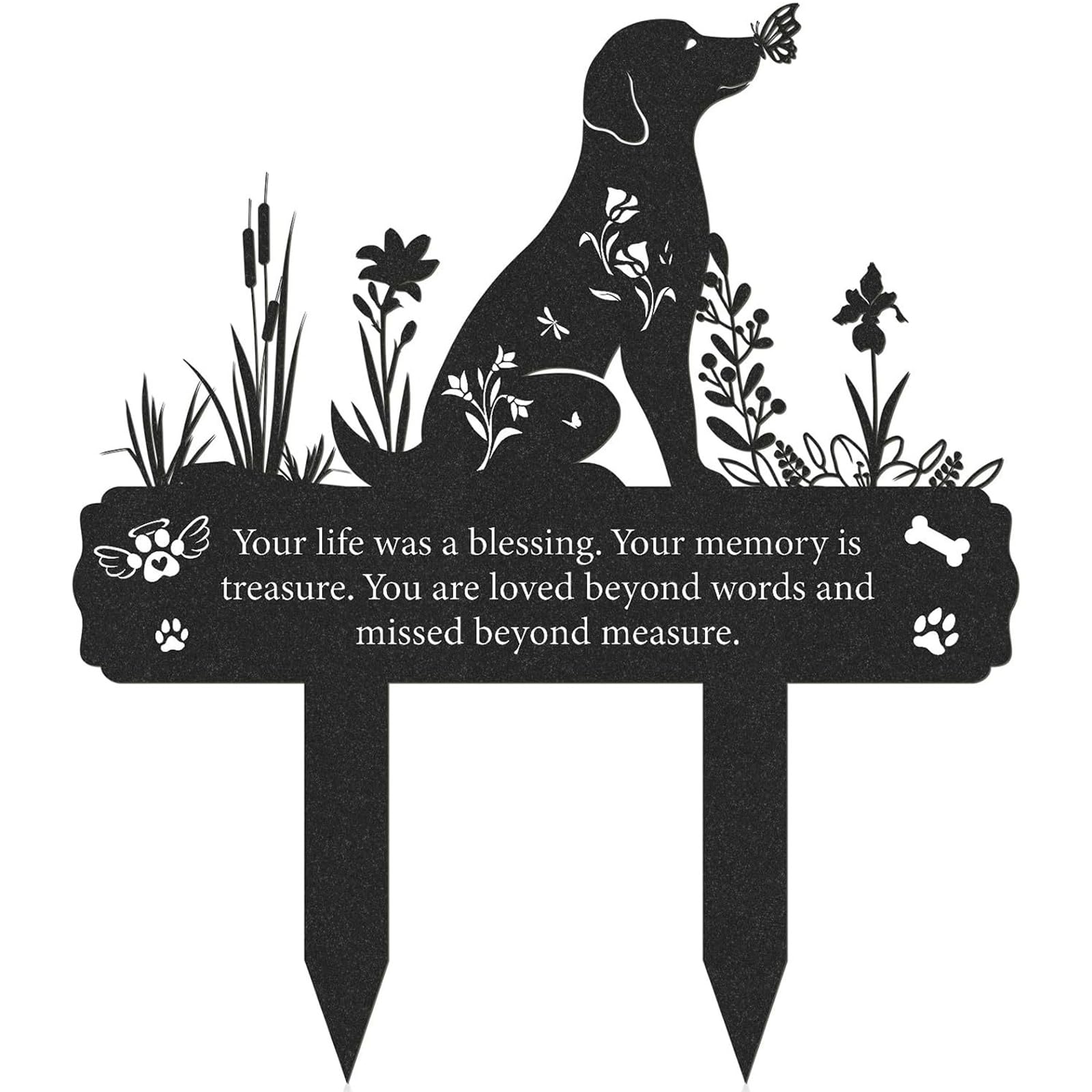 Dog Memorial Plaque - Metal Garden Stake & Pet Memorial Gifts, Black Silhouette Grave Marker for Pet Cemetery (Dog Remembrance Gifts)