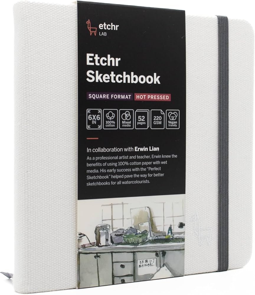 Amazon.com: Etchr Sketchbook 6” Square - Hot Press Mixed Media 100