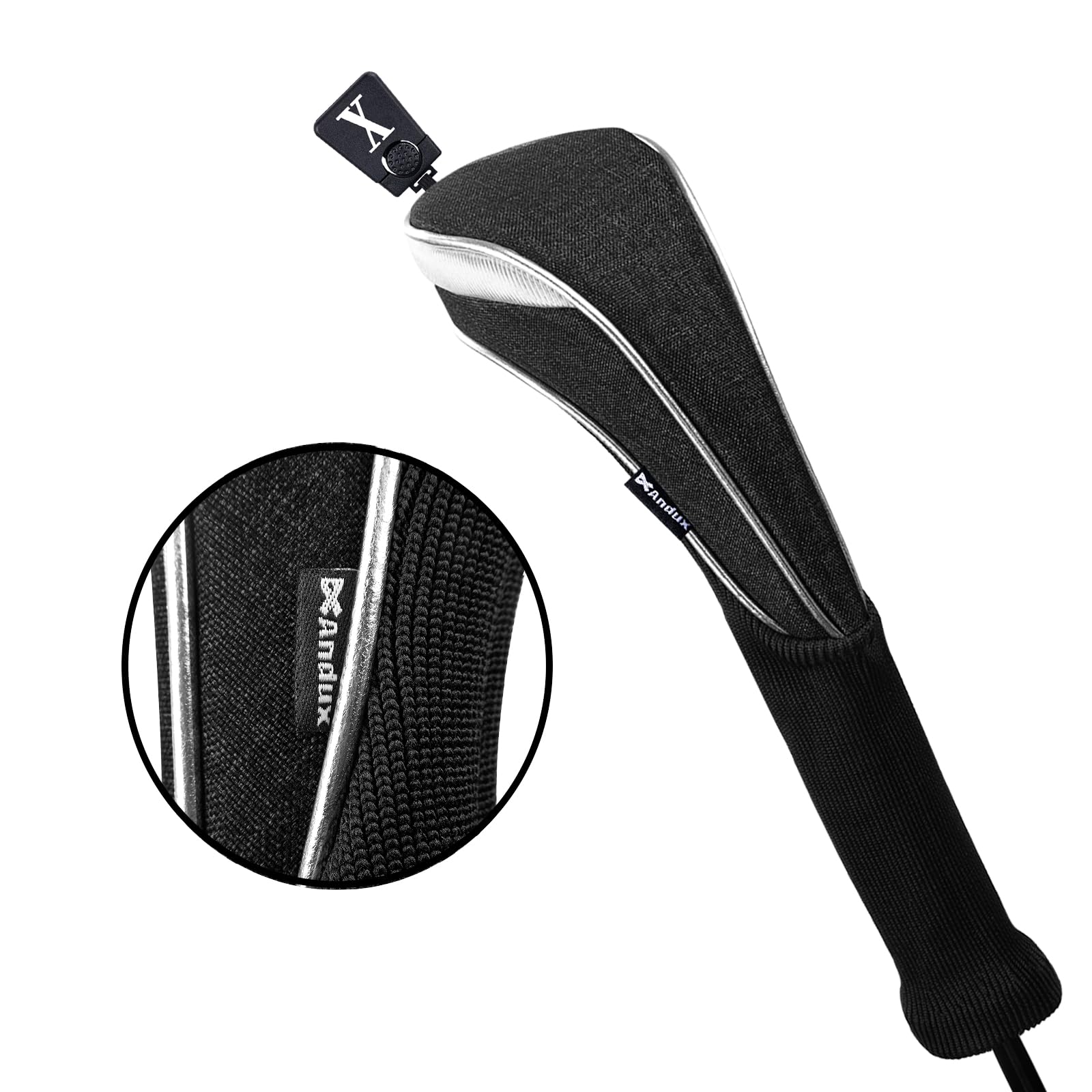 Andux Set di 5 coperture per mazze da golf in nylon, per mazze da golf, 460 cc, con collo lungo