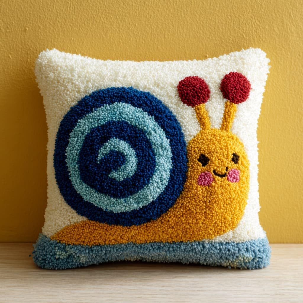 WallustrioaW Latch Hook Pillow Case Kits,Snails 17X17 Inch Latch Hook Cushion Cover Kit,Knitting Kits Cushion for Adults Rug Making Kit for Starters