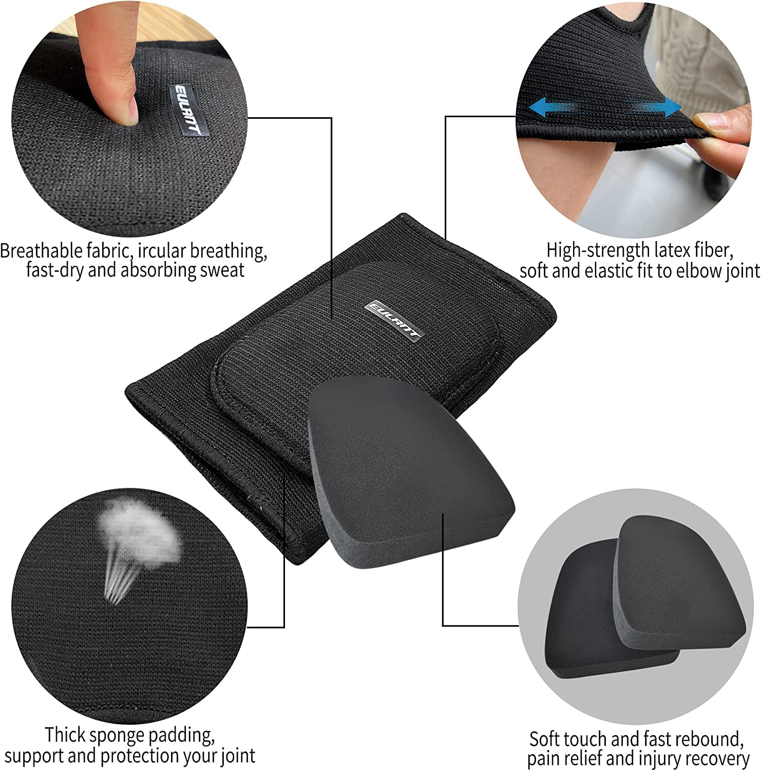 EULANT Souples Protection Coude, Elastique Coudières Sport pour Danse Roller Patin Velo Basket Volley Trotinette Skateboard Freestyle Football Lutte Breakdance Scooter Patinage