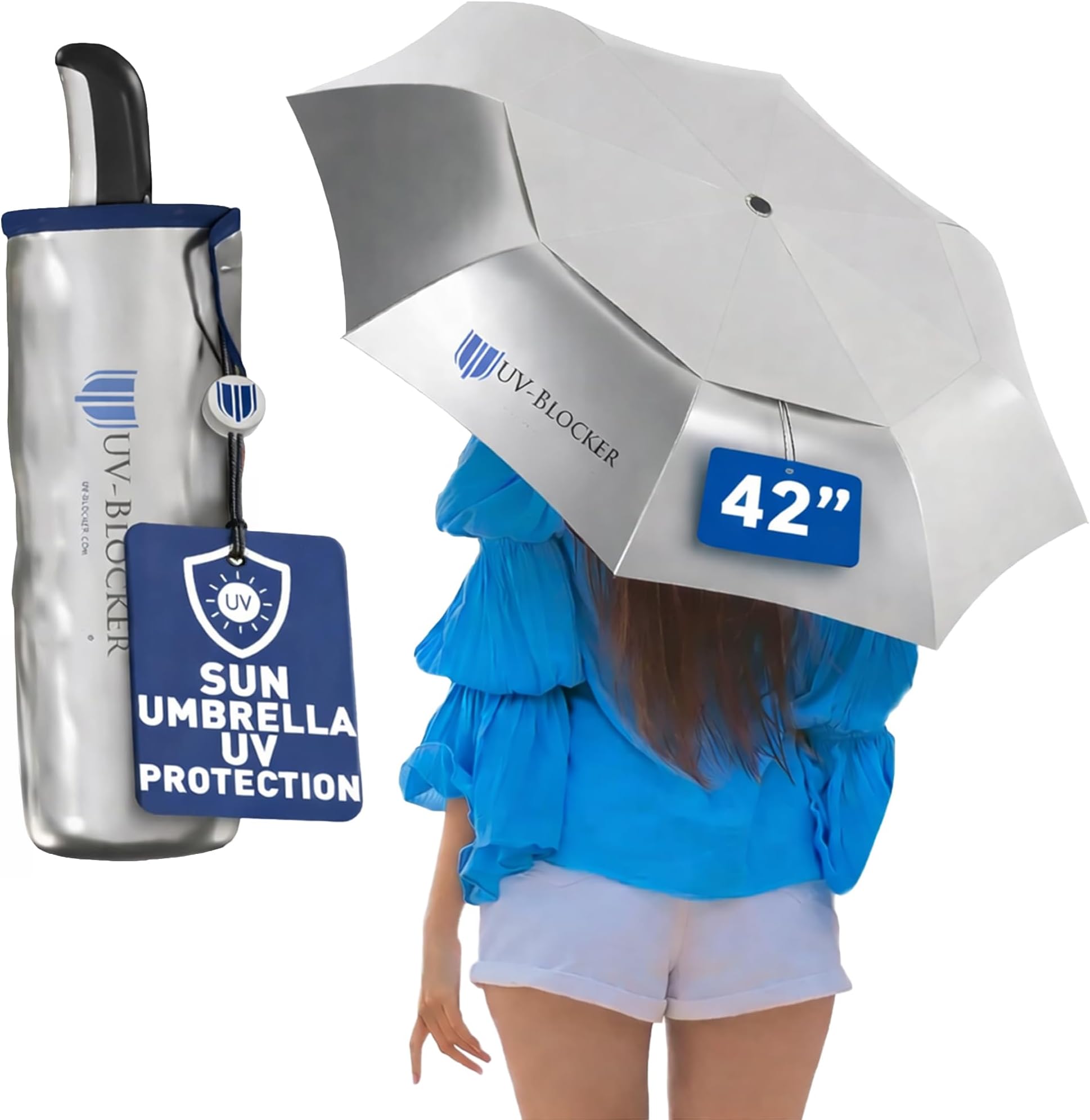 UV-Blocker Sun Umbrella UV Protection Compact - Auto Open/Close - Double Vented Canopy - Wind-resistant Sun Umbrella for Walking - 55+ UPF