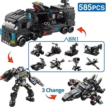 Building Block Robot 27 in1 SWAT Police Command Truck Building Kit for Kids City Helicopter Bricks Kit Educational Toys for Boys Age 6 7 8 9 10 11 12 Years Old 585PCS