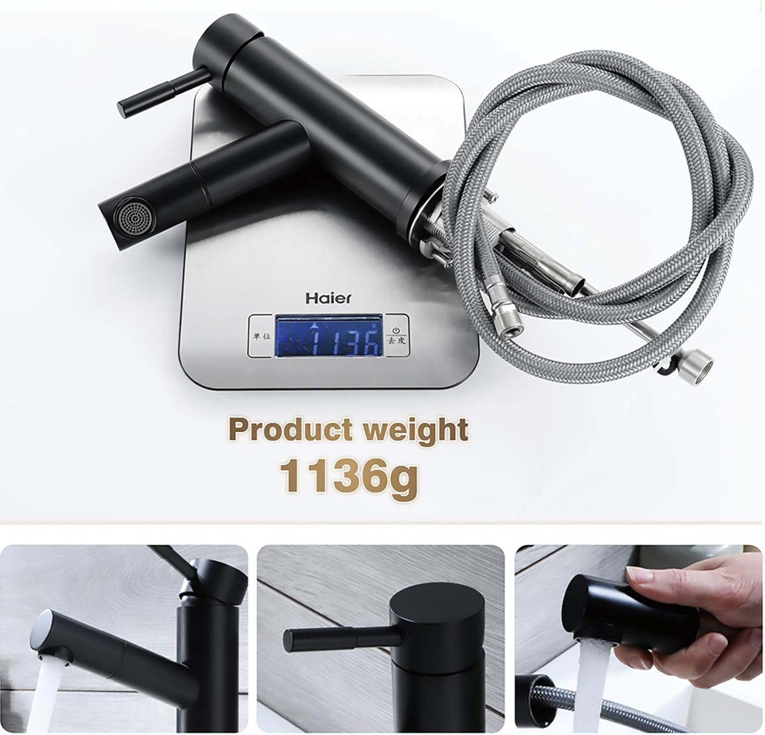 Bathroom Sink Tap Pull Out Sprayer Basin Mixer Tap Single Lever Lavatory Vanity Sink Faucet,Sprayer & Bubbler 2 Function,with 2 Supply Water Hose,Brushed Nickel(Black)