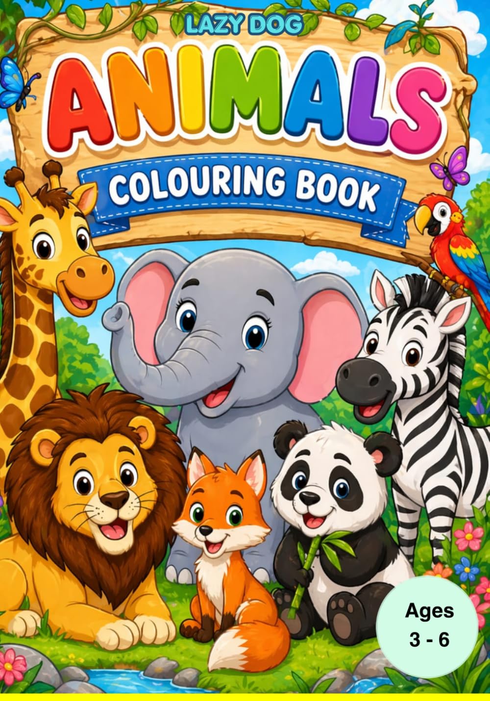Animals colouring book: Animal kingdom colouring for ages 3 - 6 (Lazy Dog)