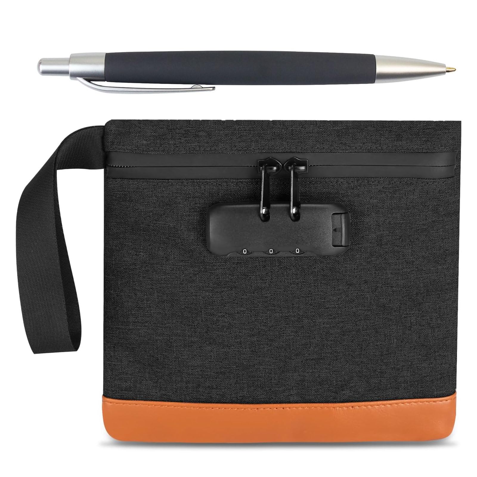 Money Bag with Combination Lock, 7.9 * 7.4 in Security Proof Bag with Lock for Cash, Safe Storage Pouch for Cash, Travel, Bank Deposits, Credit Passports Phone Notary (Black)