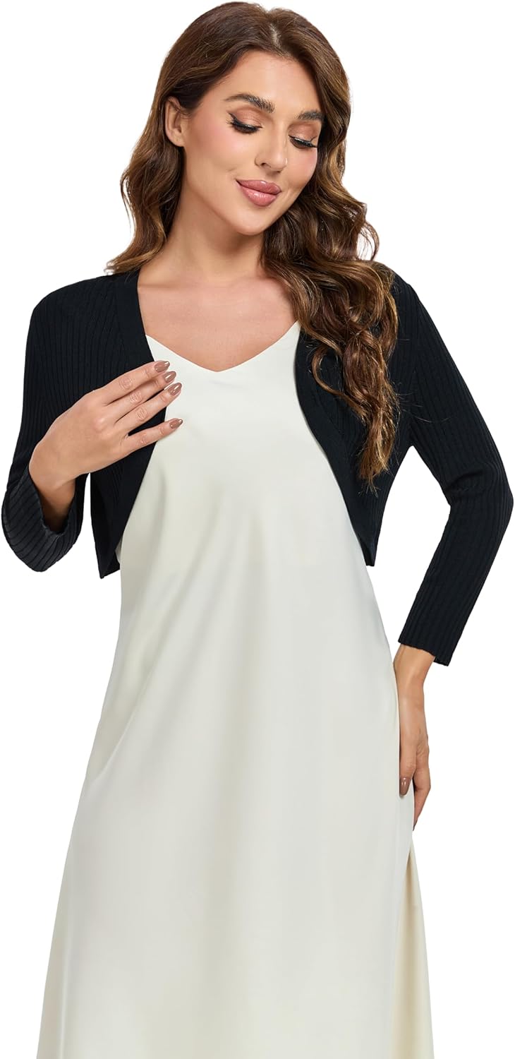 Women’s Bolero Shrug Elegant 3/4 Sleeves Open Front Cropped Cardigan Top for Dresses Work Business - Image 2