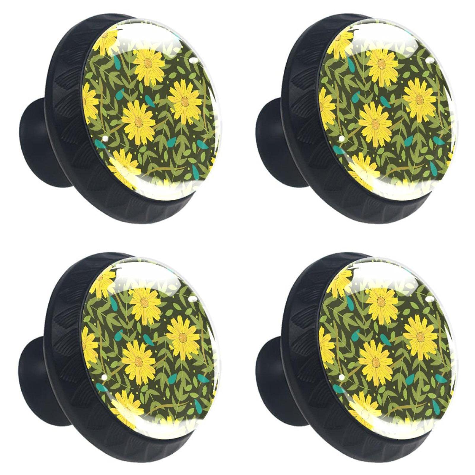 Boutons de tiroir en cristal motif fleurs jaunes poignée de meuble 30 mm lot de 4