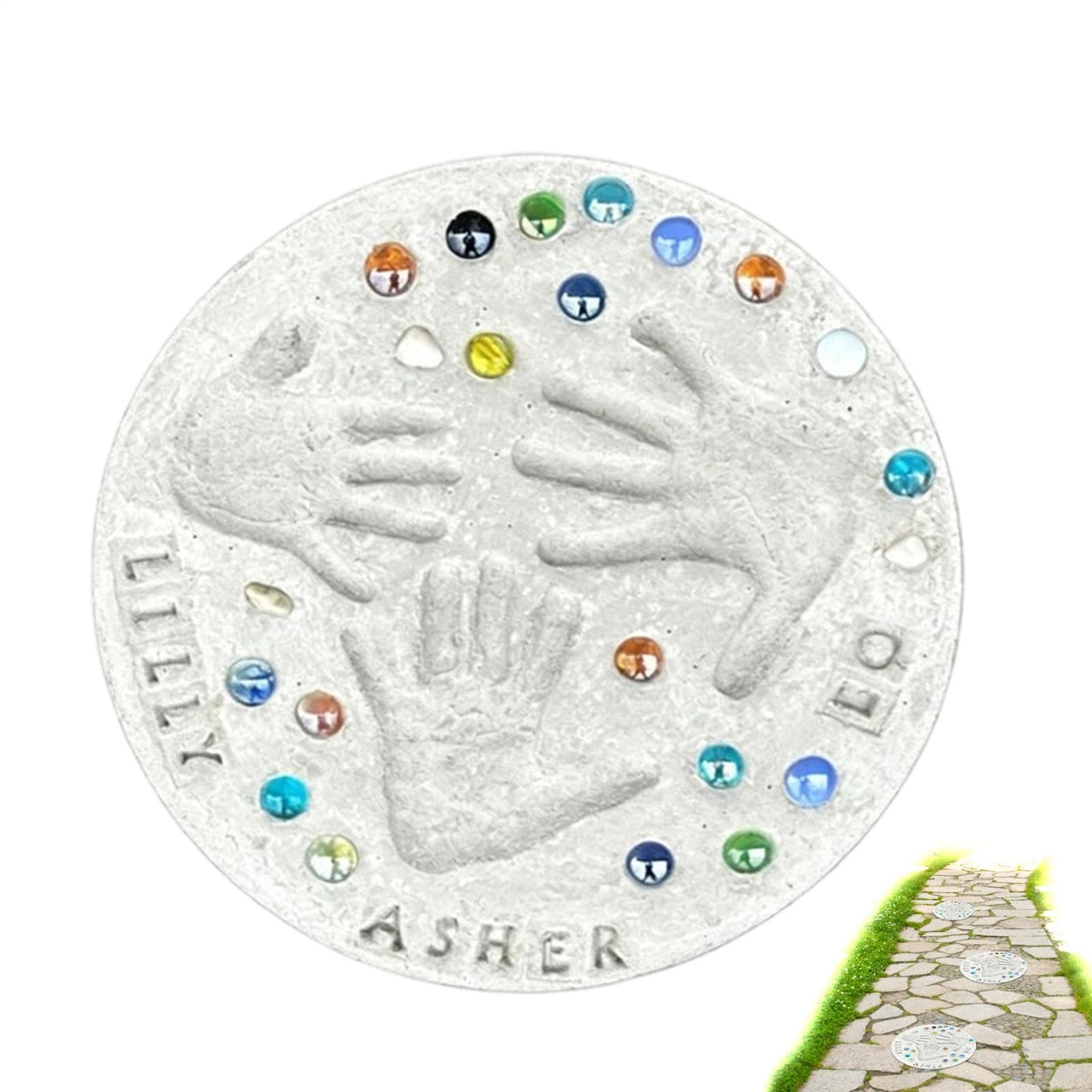 Garden Stepping Stone - Diy Handprint Stepping Stone Kit - Indoor Outdoor Family Keepsake Craft, Mother Day Diy Handprint Gift Kit, 26 Letter Stamps and Colored Stones, for Indoor Outdoor Decoration
