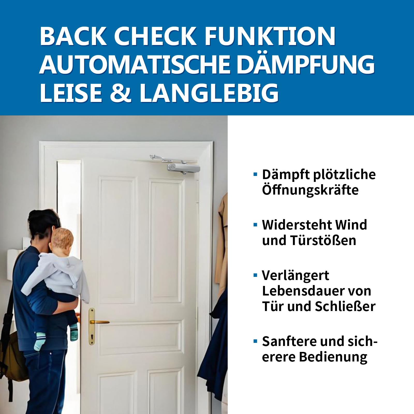 Ferme-porte automatique avec fonction de blocage - Ferme-porte supérieur - Régulation de la force hydraulique en continu EN1-EN6 pour porte intérieure et extérieure - BACKCHECK pour commercial et