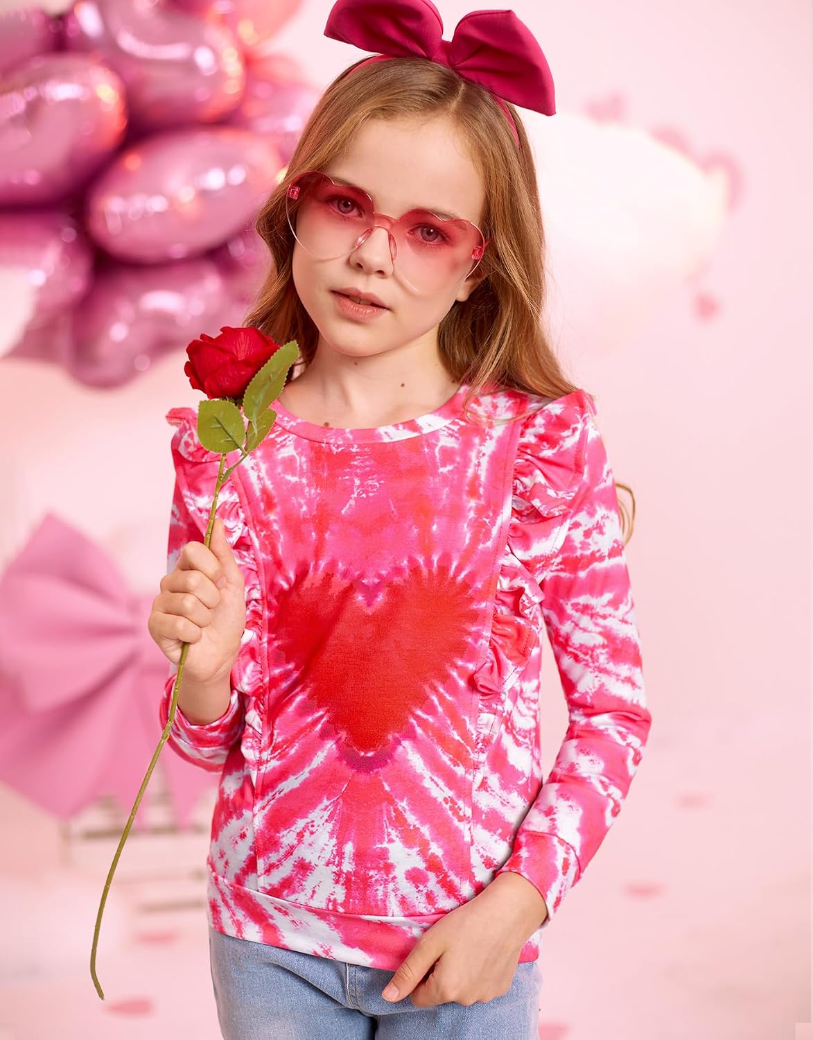 Valentine's Girls Heart Ruffle Trim Long Sleeve Shirt 4-12 Years