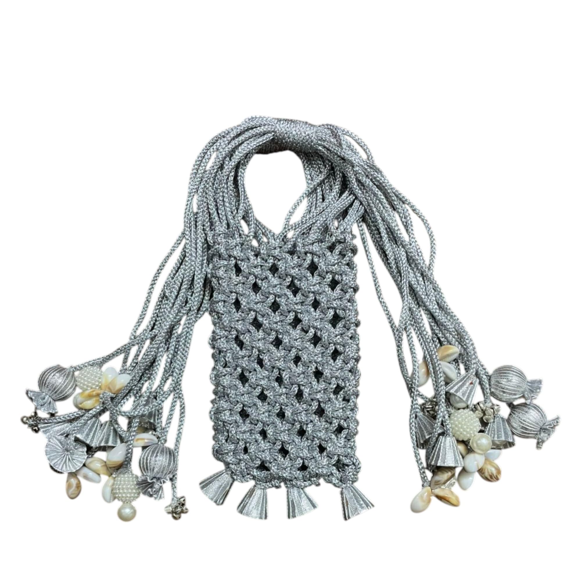 Handcrafted Pearl Potli Bag for Women – Elegant Beaded Drawstring Mini Handbag for Weddings, Festive,Handmade(1pcs,silver)-image-4