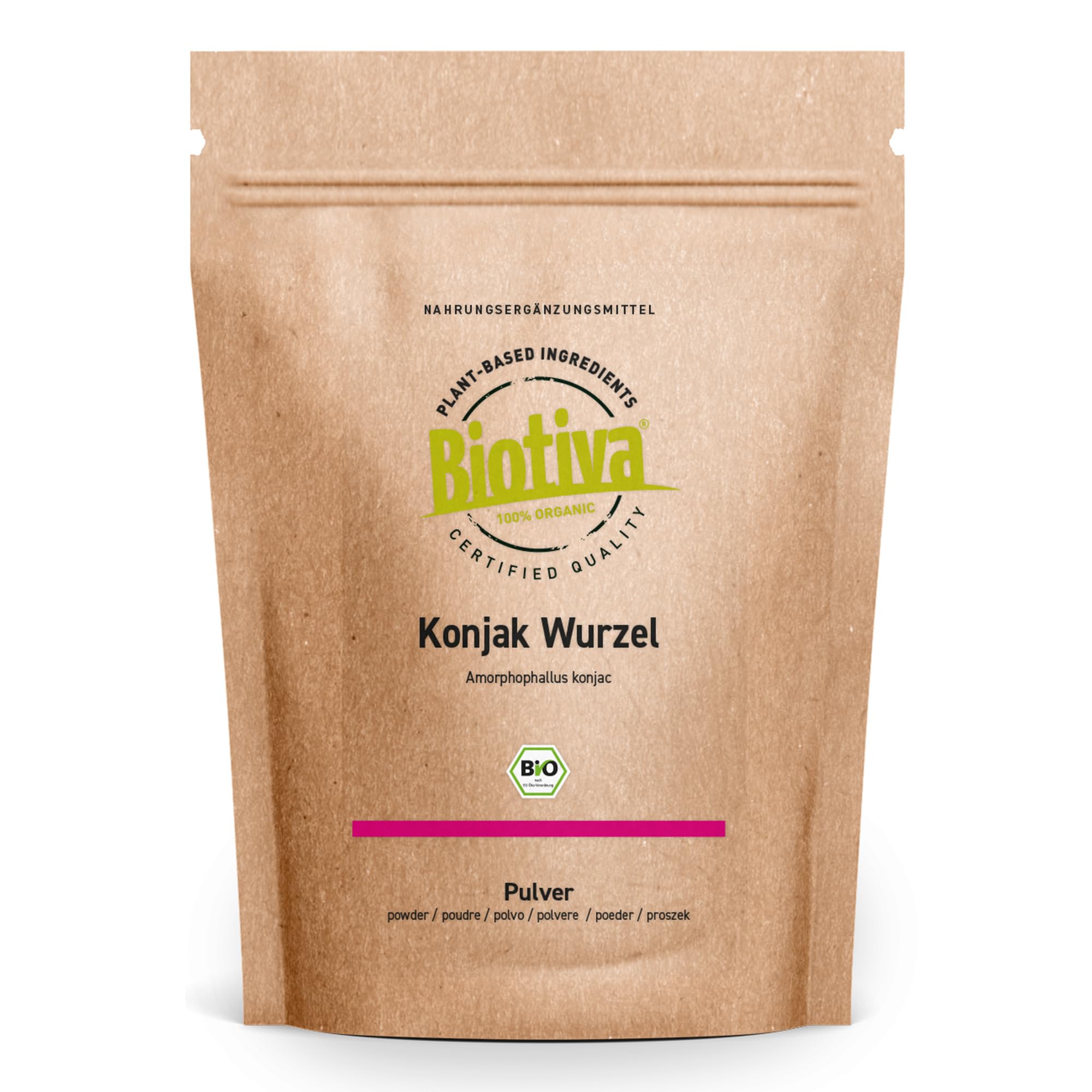 Biotiva Konjac Powder Organic 250g - Konjac-Root - Glucomannan - Devils Tounge - Amorphophallus konjac - Without additives - 100% Vegan