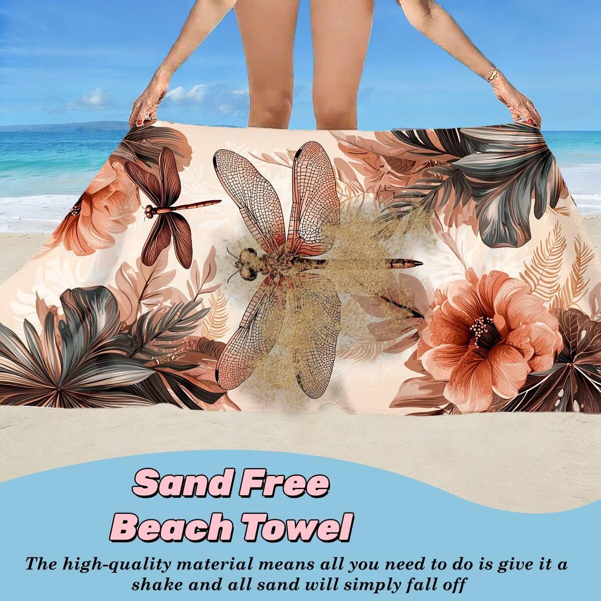 Ręcznik plażowy XXL, 100 x 220 cm, zestaw 2 sztuk, bez piasku, ręcznik plażowy, szybkoschnący, sportowy ręcznik do studia fitness, ręcznik do sauny, duży ręcznik plażowy na plażę (ważka) -3836