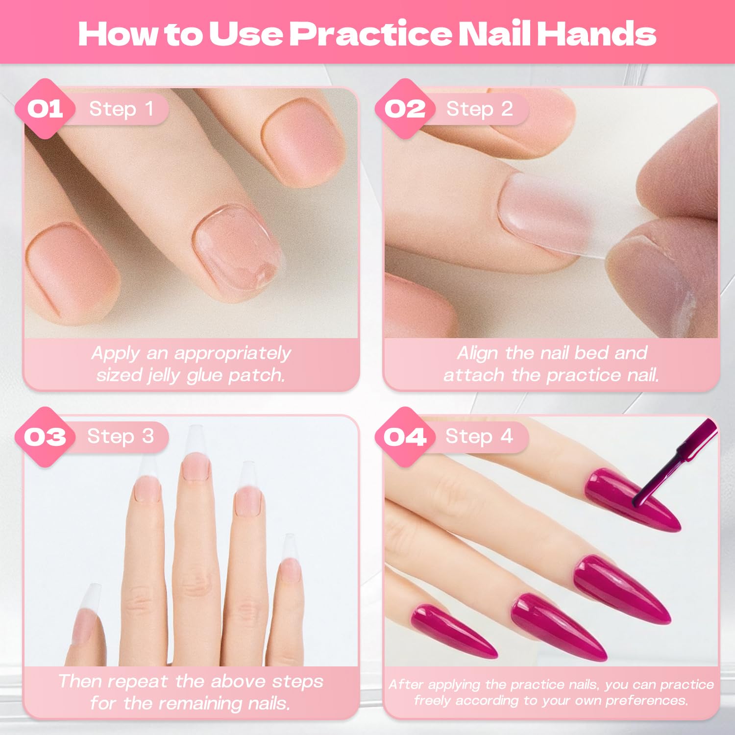 Practice Hand for Acrylic Nails, 2 Pack Flexible Bendable Nail Hand with Adjustable Stand, Nail Training Kit for Beginners & Nail Artists (Left and Right)