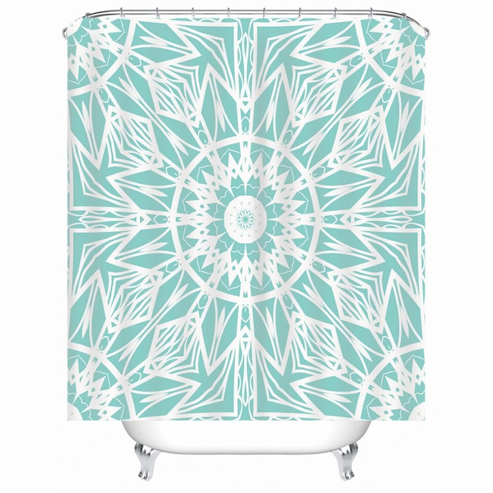 Rideau de douche bleu en polyester imperméable à motif géométrique