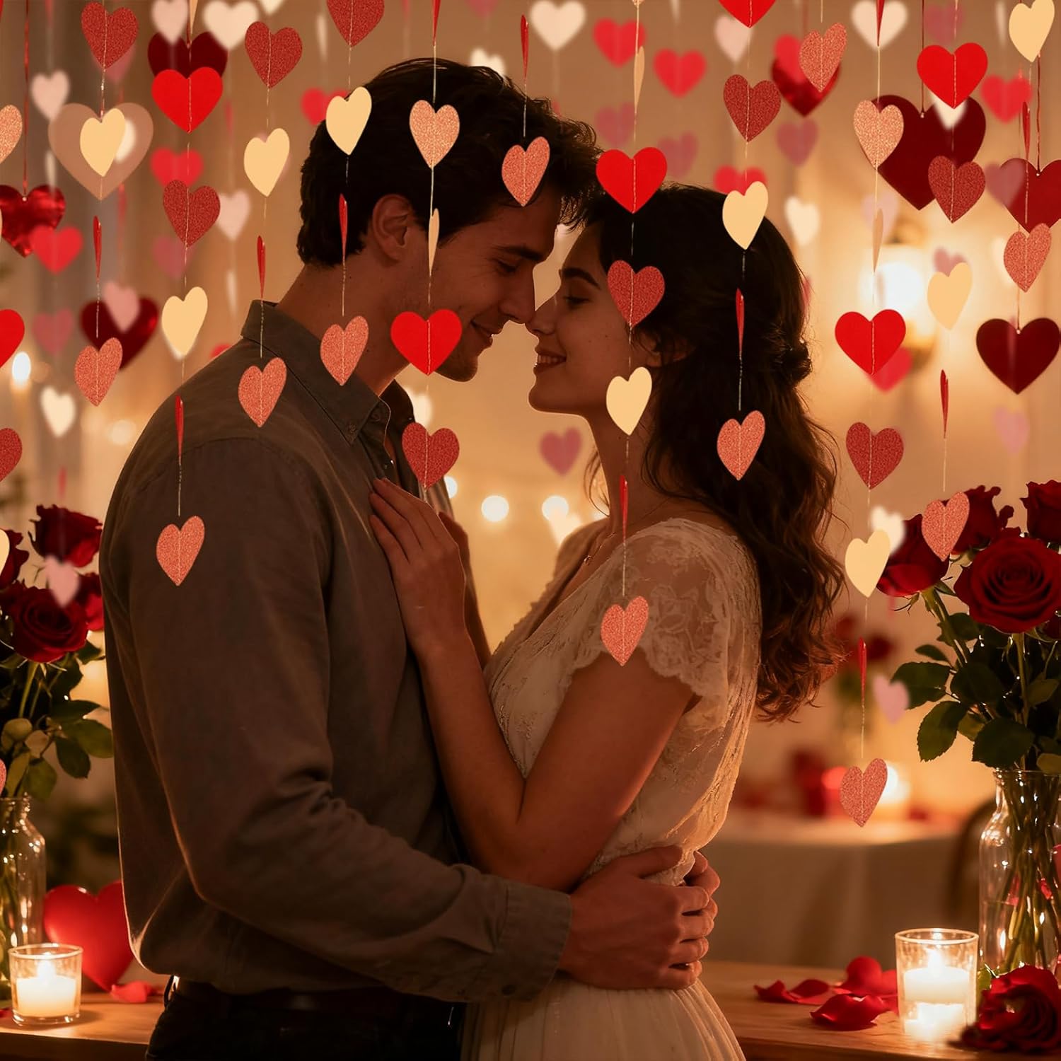 Valentine's Day Heart Garland Decorations - 39.2FT 4 Strands Pink Red Glitter.Mother’s Day, Bridal Shower, Engagement, Wedding, Anniversary, Baby Shower, Birthday - Pink Party Decorations - Image 5