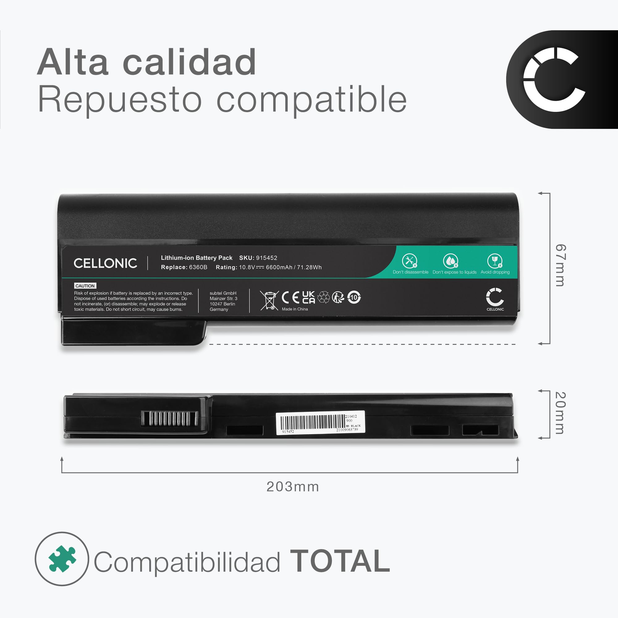 CELLONIC 1x Batería Compatible con HP EliteBook 8470p, ProBook 6560b