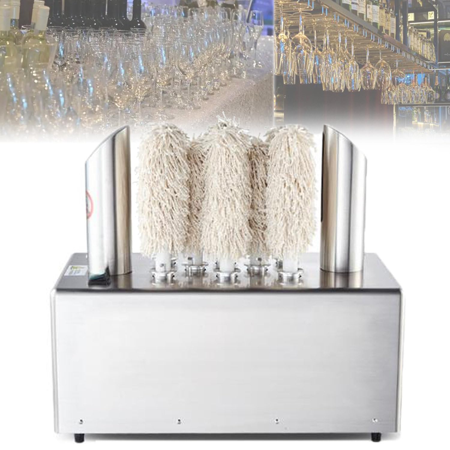 SICWEDIM Commercial Electric Wine Glass Wiping Machine,Wine Glass Polisher Machine,Stainless-Steel Glassware Polishing Machine,for Bars, Restaurants, Hotels (8heads)