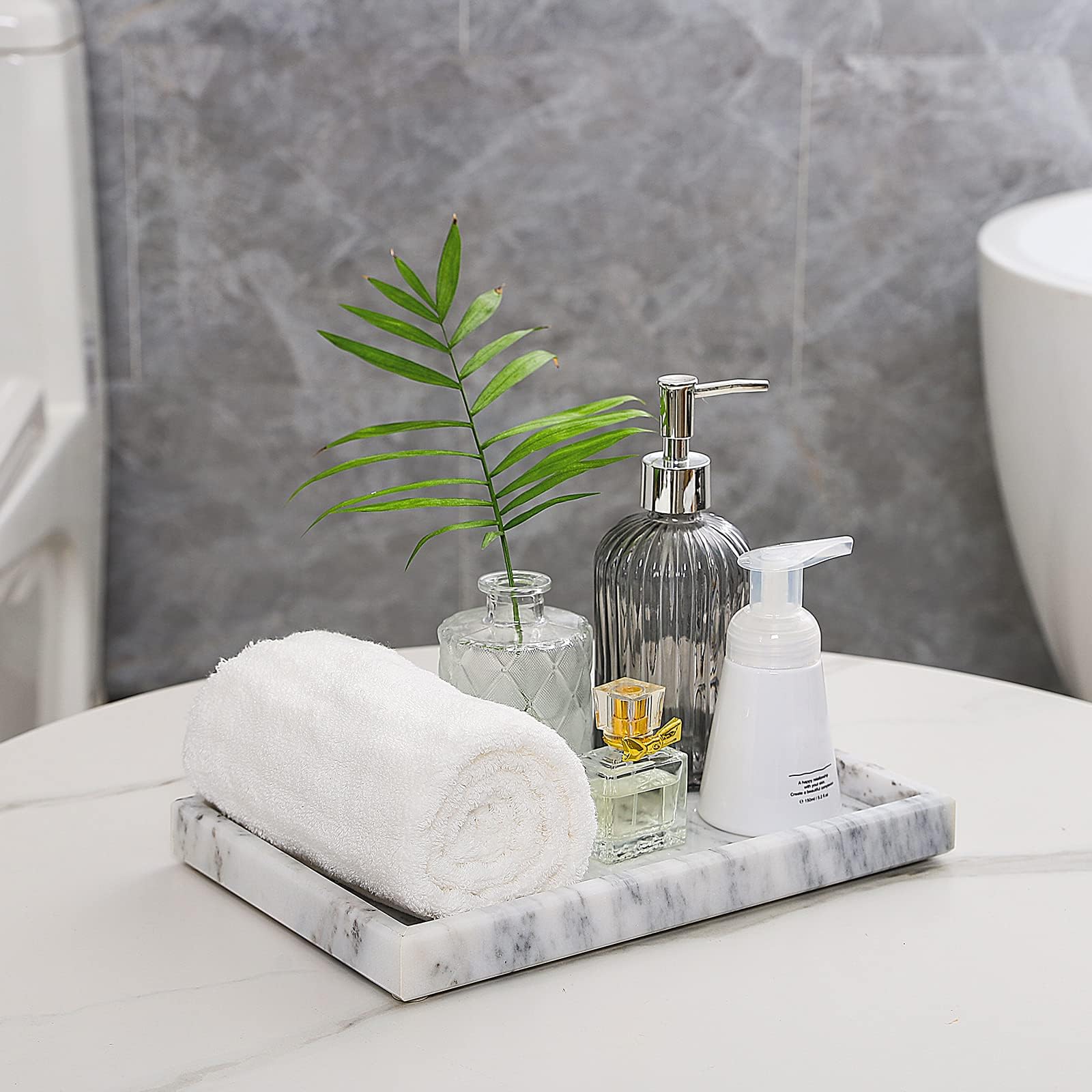 Vassoio Bagno Marmo Naturale Bianco Carrara Portaoggetti Svuotatasche Vassoio Organizer Rettangolare Cucina Candele Sapone Profumo Chiavi Gioielli Shampoo Piante Cosmetici 30 x 13 x 3 cm