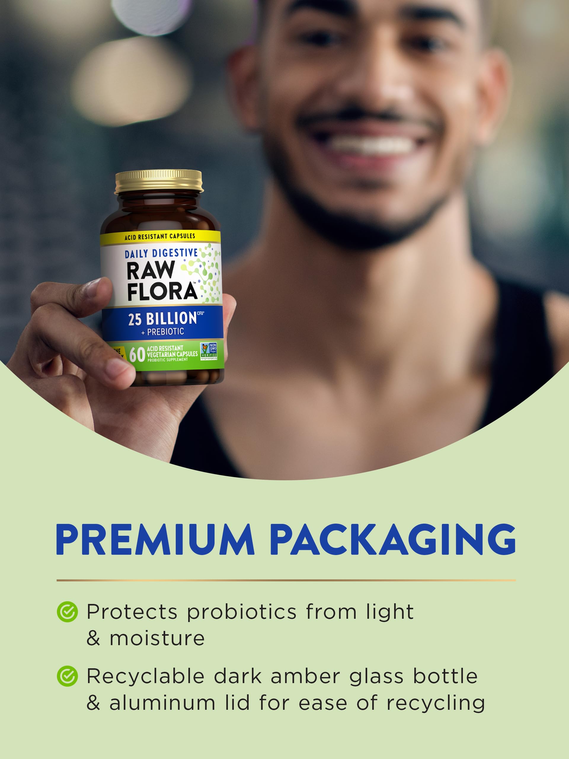 Raw Flora Probiotic with Prebiotics | 25 Billion CFU | Daily Digestive Capsules | Vegetarian & Gluten Free Supplement for Men and Women | by Nature's Truth