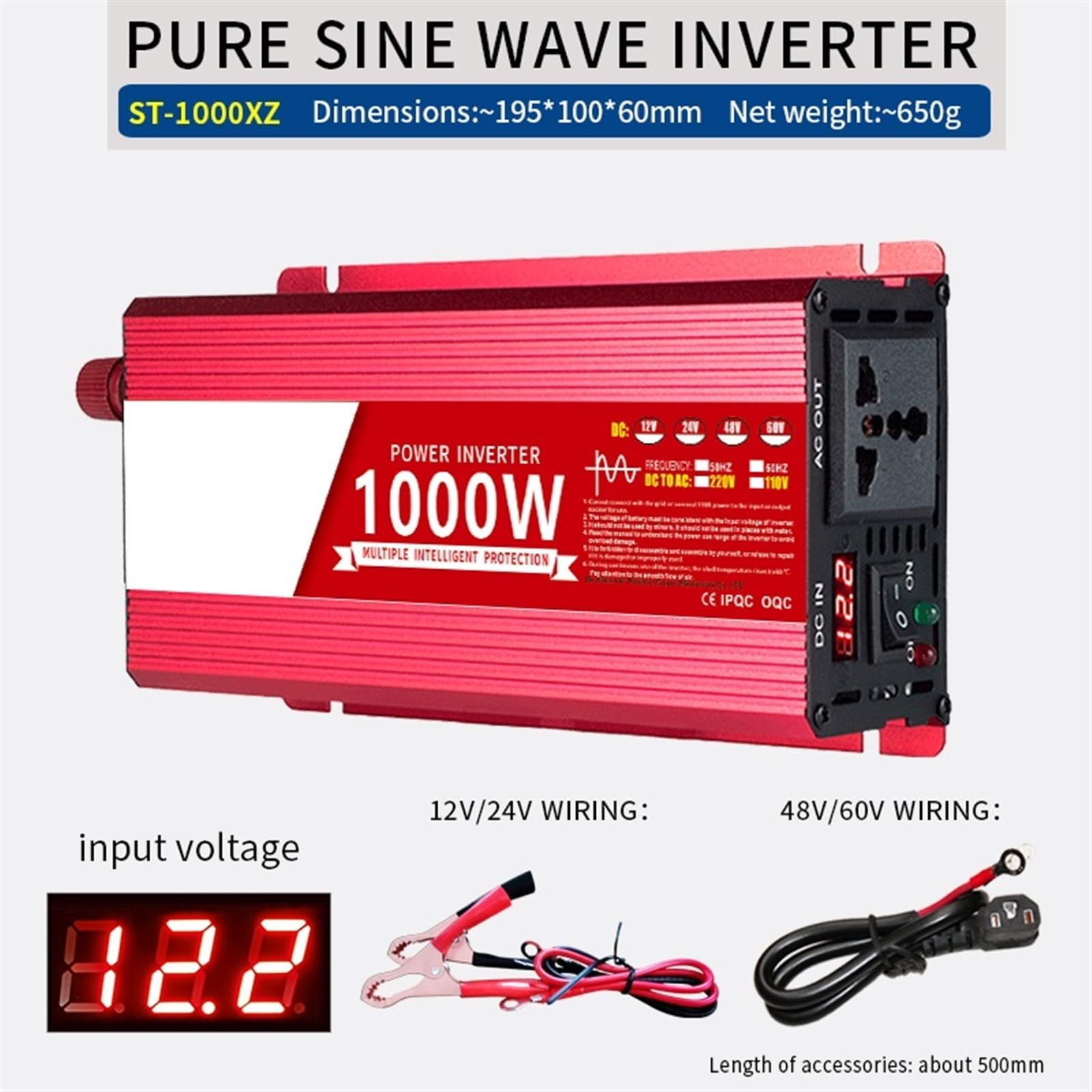 Inverter, Alimentatore for auto mini convertitore CC 12V a onda sinusoidale pura a CA 1600W 0W 3000W 4000W,per viaggi, campeggio, camper e fuori rete(1000W,48V_60HZ)