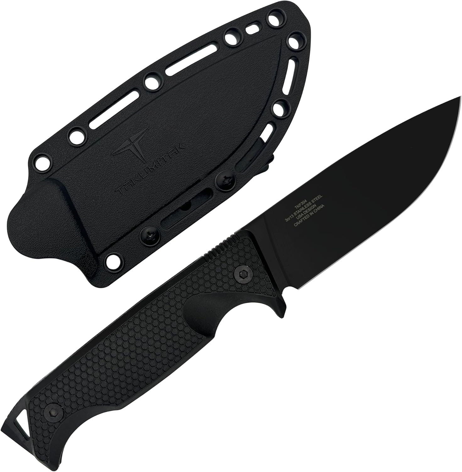 TAKUMITAK Hunting Tactical Survival Knife 9.25" Full Tang Fixed Blade Knives Camping Gear with Extra Set of FRN Handle Scales, MOLLE Clip Horizontal and Vertical Carry - TKF304