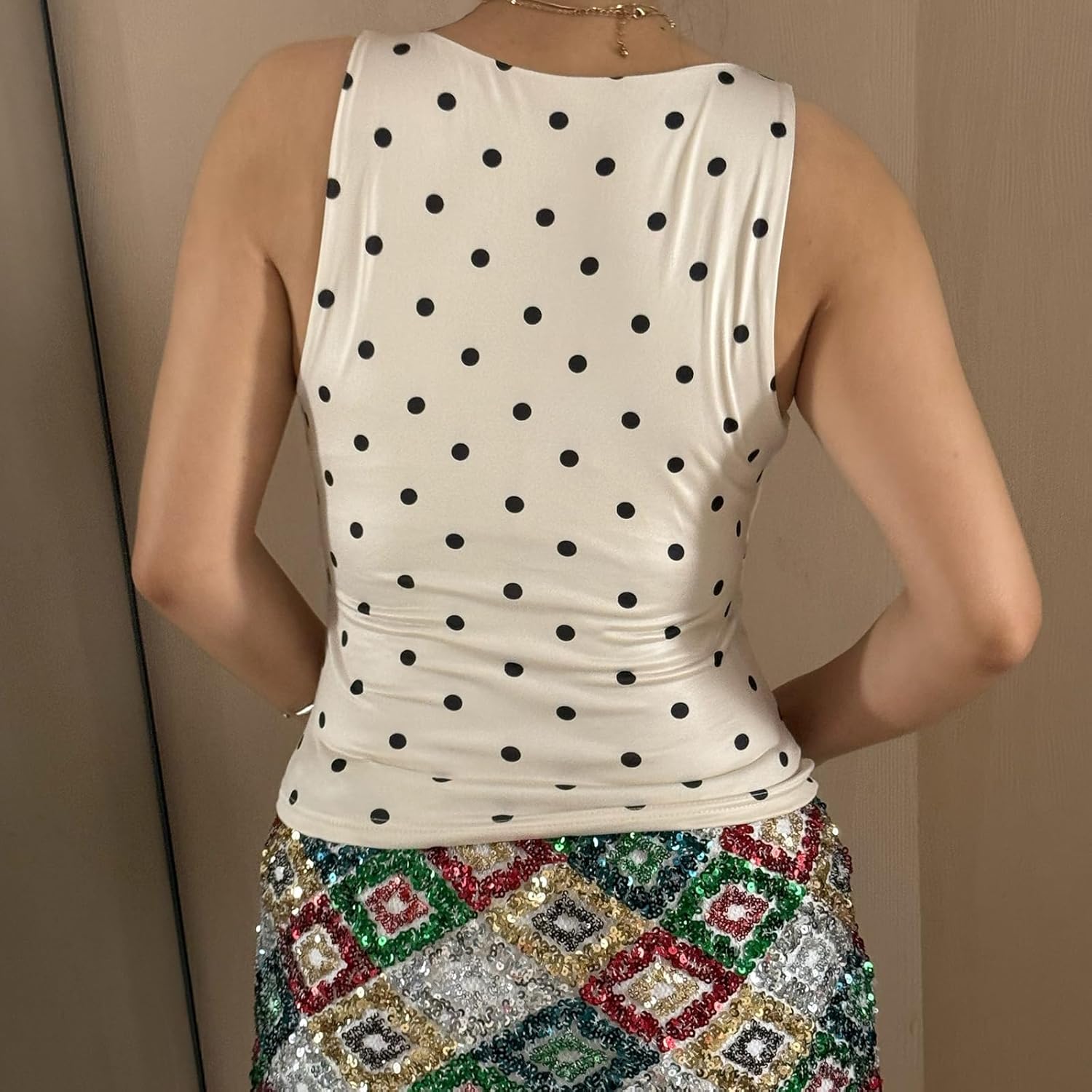 Women Sleeveless Vest Top Polka dot Print Trendy Y2k Crop Tops Slim Fit Cute Going Out Shirts Streetwear - Image 5